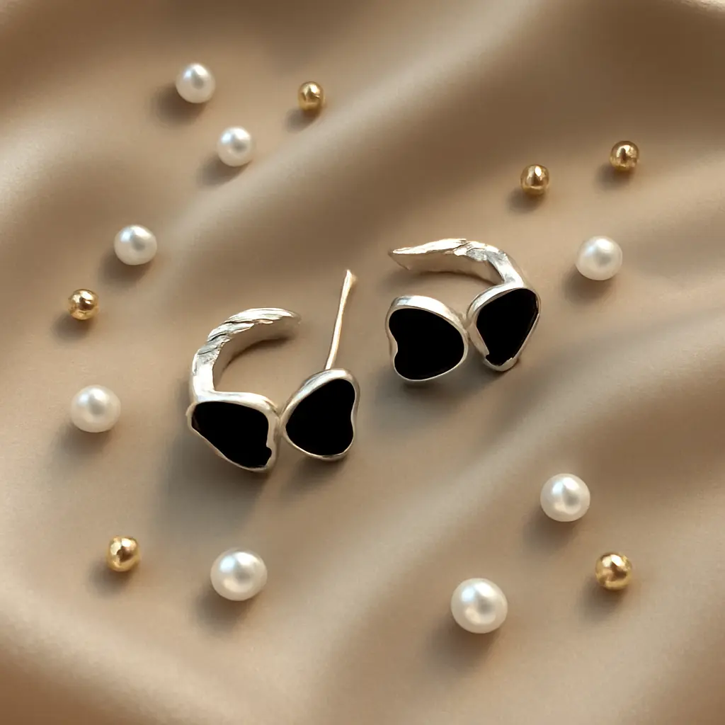 Midnight Double Heart Hoops