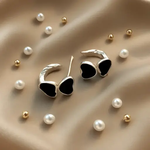 Midnight Double Heart Hoops